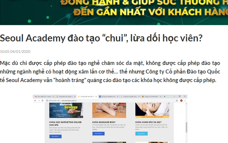 Thông tin Seoul Academy lừa đảo xuất hiện ở một số trang mạng